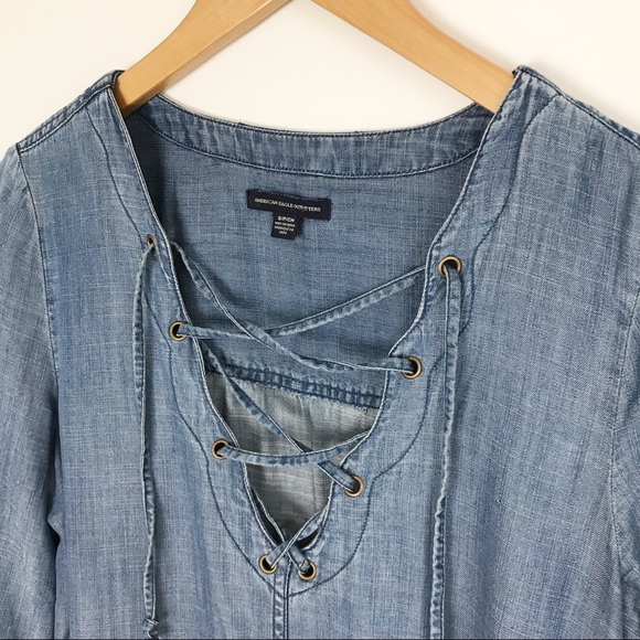 AMERICAN EAGLE Chambray Tie Front Boho Dress - Picture 4 of 8